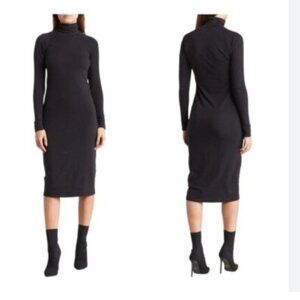 Standard James Perse Stretch Cotton Turtleneck Midi Dress Black